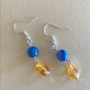 Blue and Gold Dangle Earrings